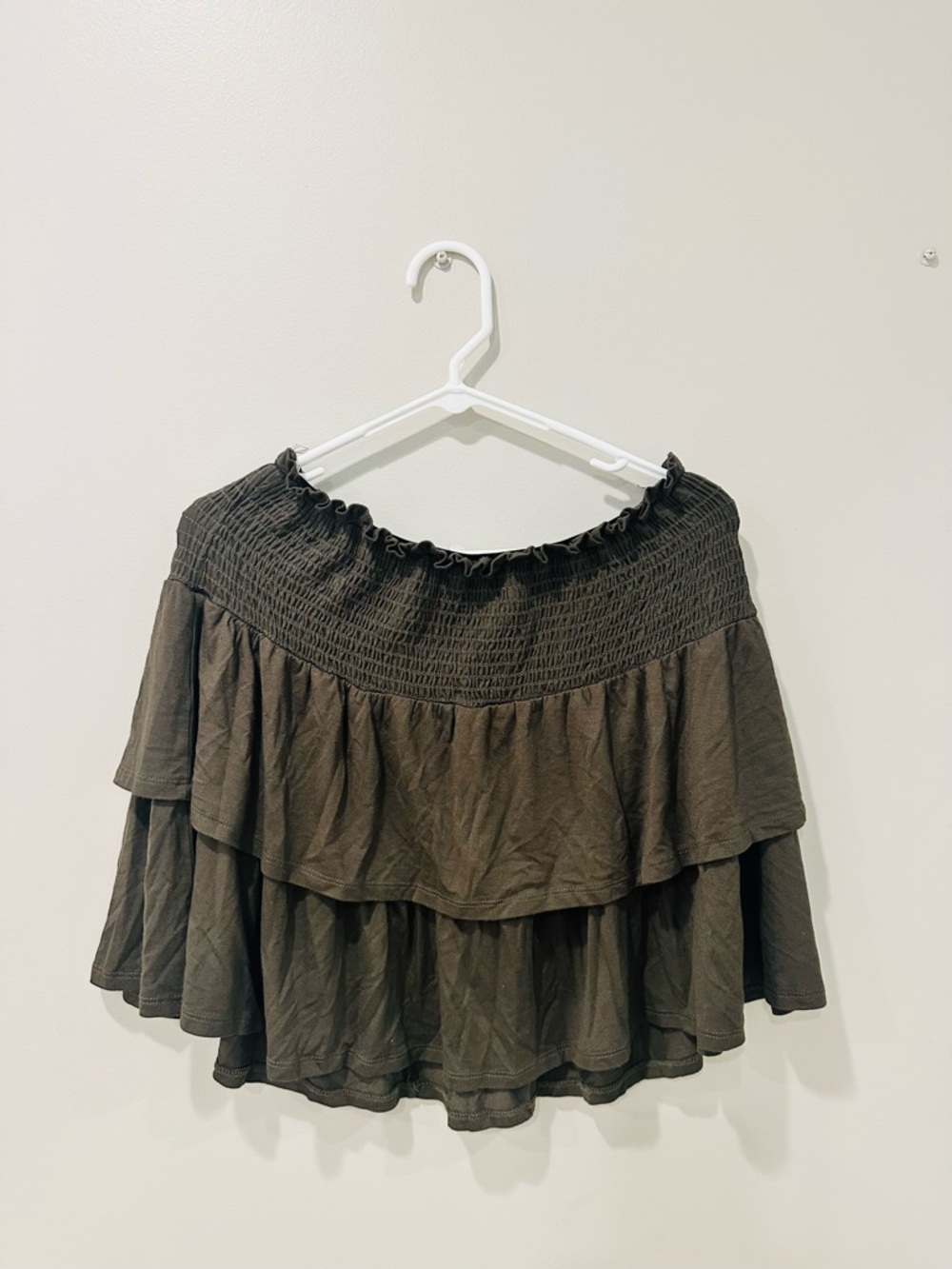 white birch Olive Green Tiered Mini Skirt